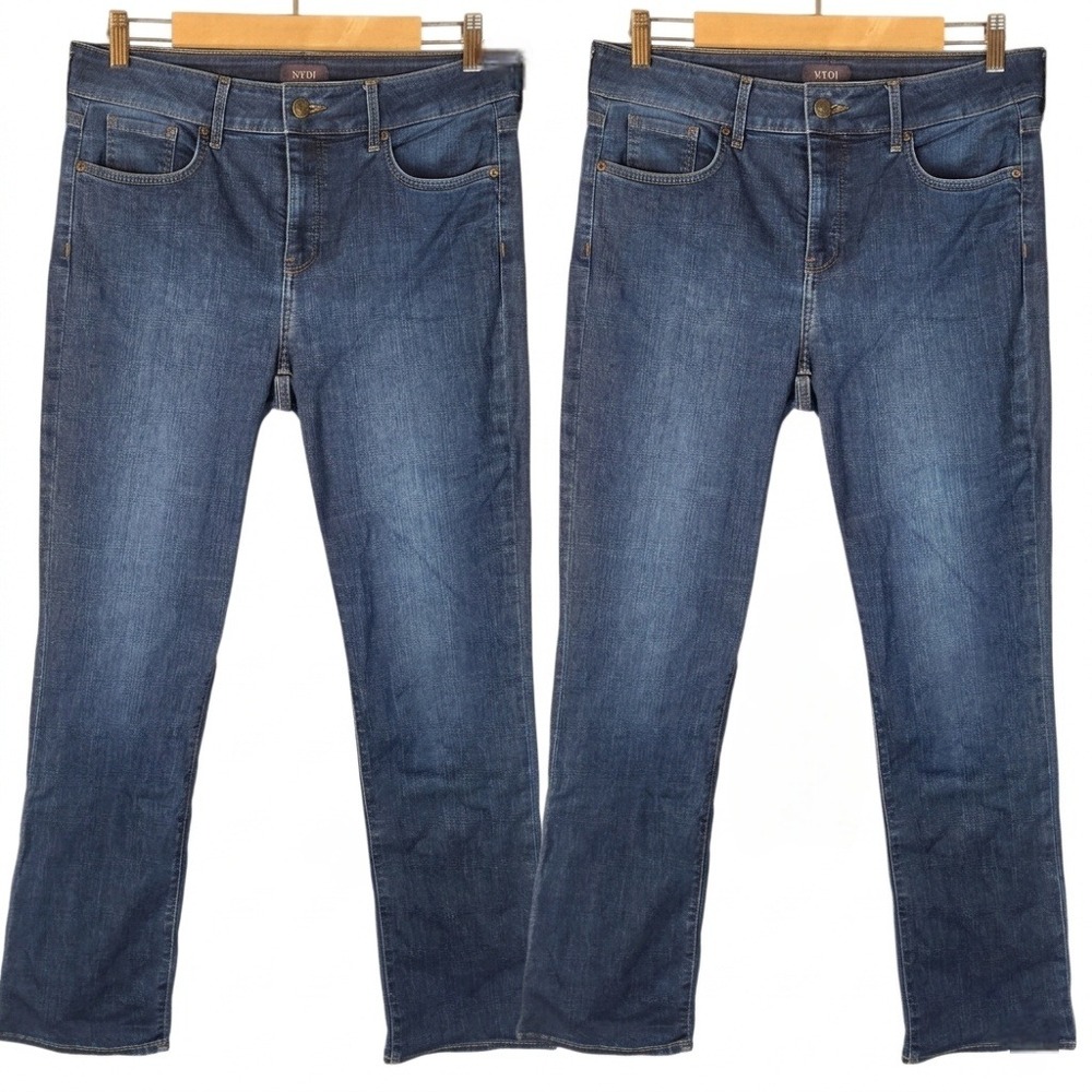 NYDJ Marilyn Straight Jeans Size 10 Blue Dark Wash Denim Slimming Lot of 2